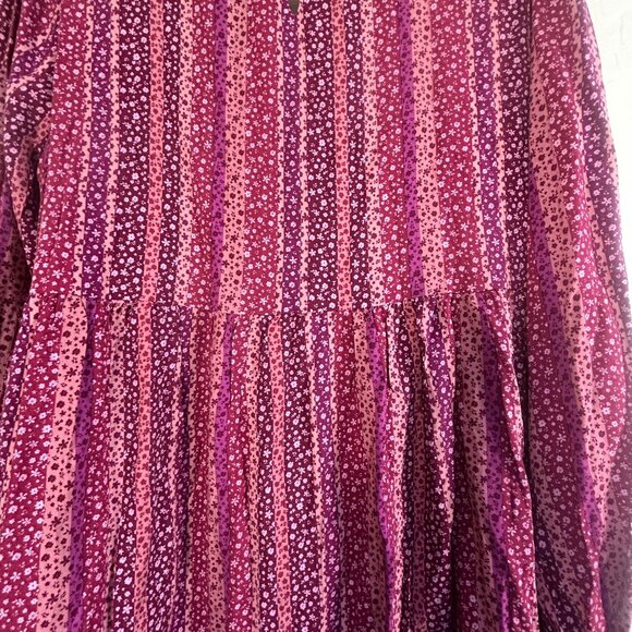 Andrée By Unit Womens Long Sleeve Floral Striped Tunic Dress Large Purple New - Picture 3 of 10